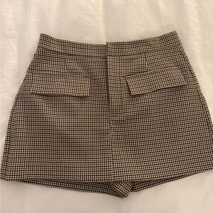 Zara High Waist Checkered Shorts - Black and White